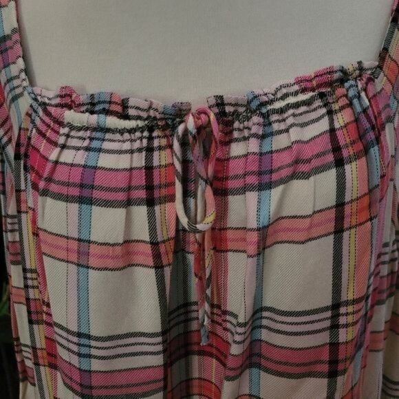 Lane Bryant Popover Top Tunic Pink White Plaid Cottage Western Size 26 28 SOFT - Picture 2 of 8